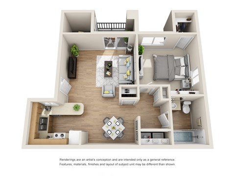 Bayside 1x1 Floor Plan